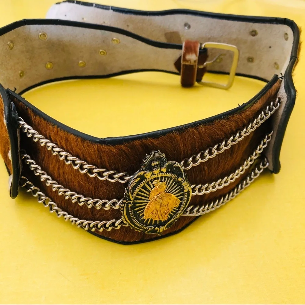 Vintage cow hide coin belt Vaqueros Cowboy